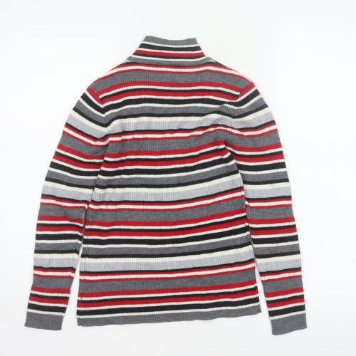 Damart Women Grey Red Stripe Mock Neck Knit Jumper UK 10