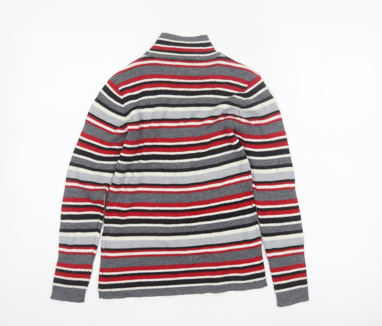 Damart Women Grey Red Stripe Mock Neck Knit Jumper UK 10