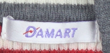 Damart Women Grey Red Stripe Mock Neck Knit Jumper UK 10