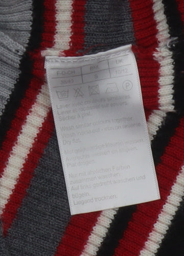 Damart Women Grey Red Stripe Mock Neck Knit Jumper UK 10