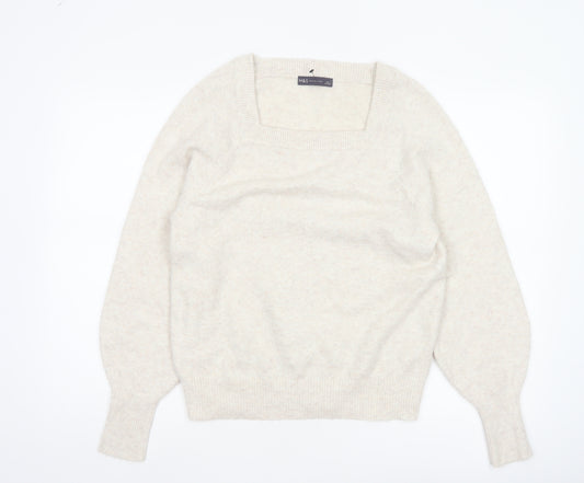 Marks & Spencer Women Beige M Square Neck Balloon Sleeve Knit Jumper