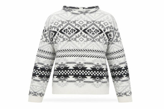 L.O.G.G. Women Multicoloured Aztec Knit Mock Neck Jumper UK 12