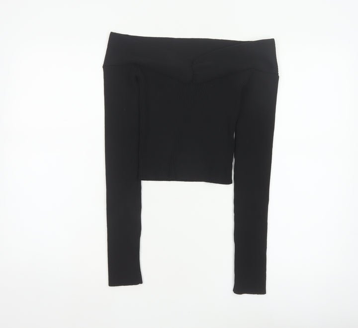 H&M Divided Women’s Black S Off Shoulder Rib Knit Slim Jumper