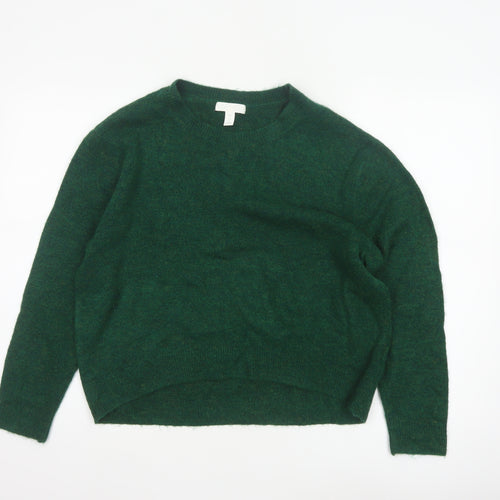 H&M Women Green S Crew Neck Knit Raglan Sleeve Pullover Jumper