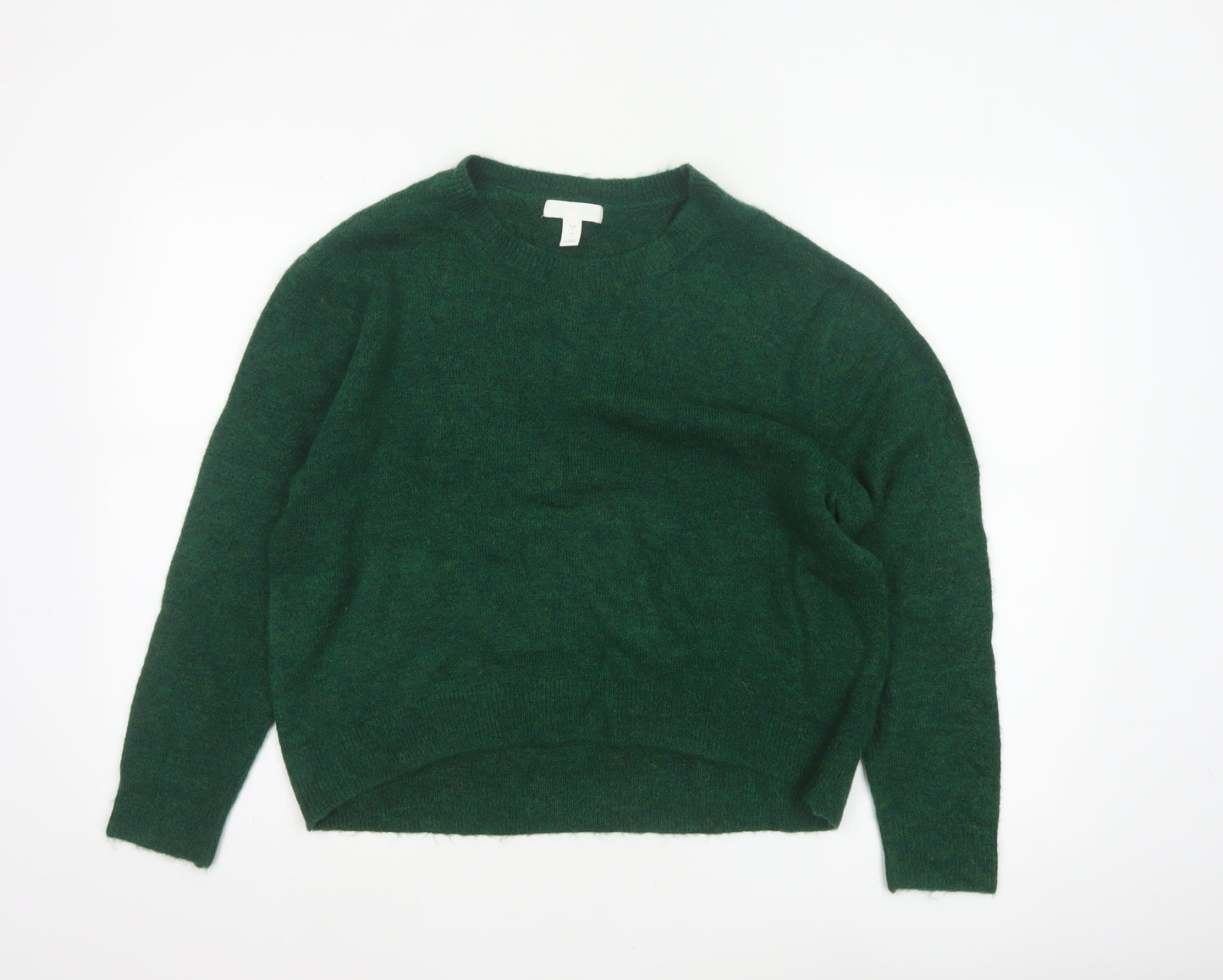 H&M Women Green S Crew Neck Knit Raglan Sleeve Pullover Jumper