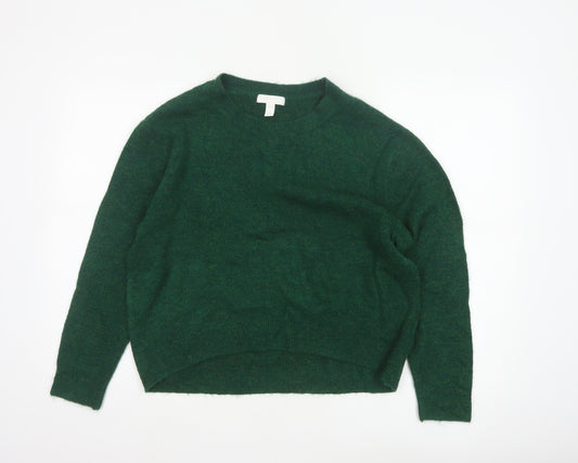 H&M Women Green S Crew Neck Knit Raglan Sleeve Pullover Jumper