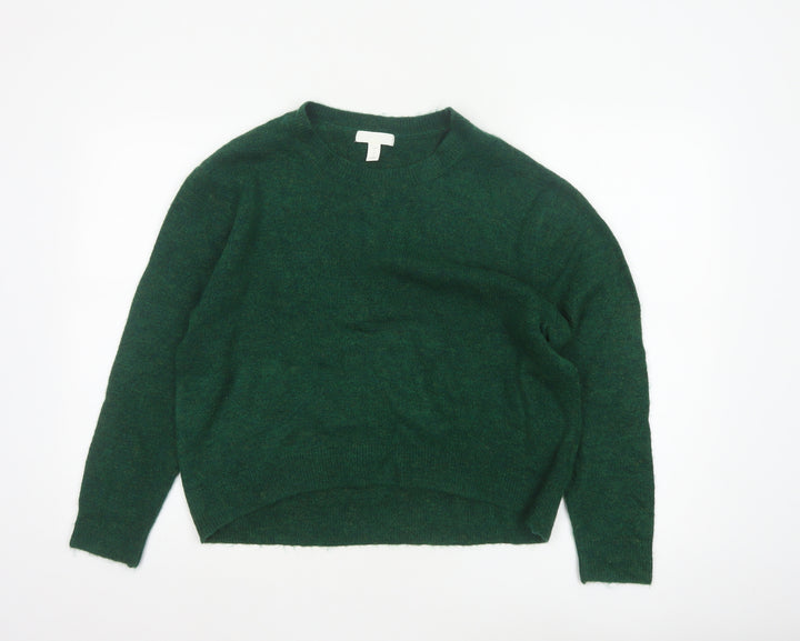 H&M Women Green S Crew Neck Knit Raglan Sleeve Pullover Jumper