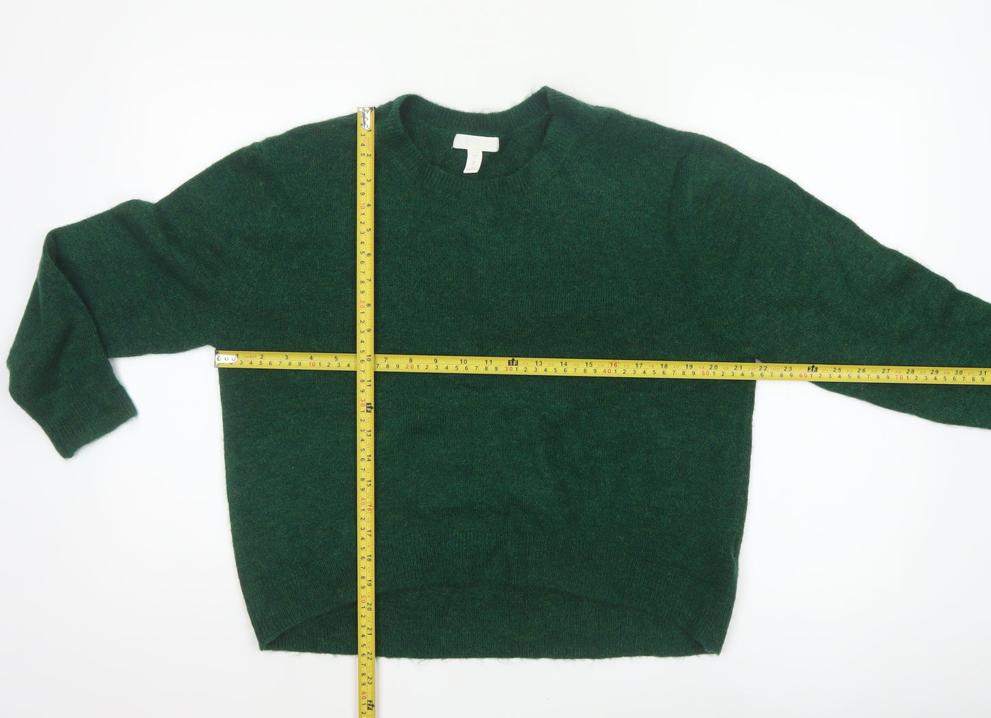 H&M Women Green S Crew Neck Knit Raglan Sleeve Pullover Jumper