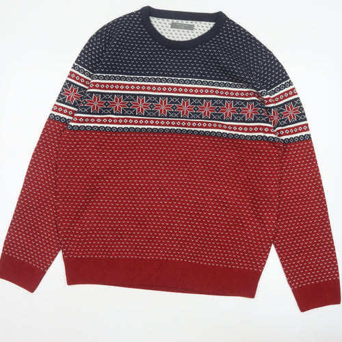 Denver Hayes Men’s Red L Fair Isle Christmas Crew Neck Pullover Jumper