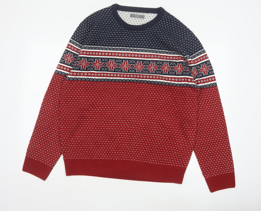 Denver Hayes Men’s Red L Fair Isle Christmas Crew Neck Pullover Jumper