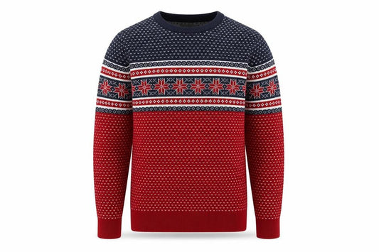 Front view of Denver Hayes Men’s Red L Fair Isle Christmas Crew Neck jumper