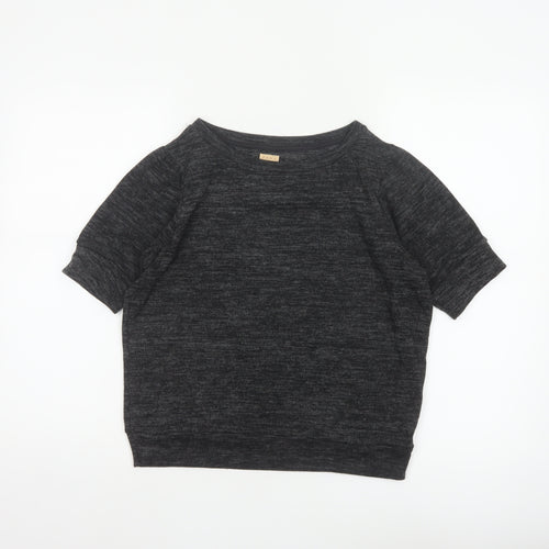 Zara Trafaluc Women Black M Cropped Jersey Knit Raglan Short Sleeve Top