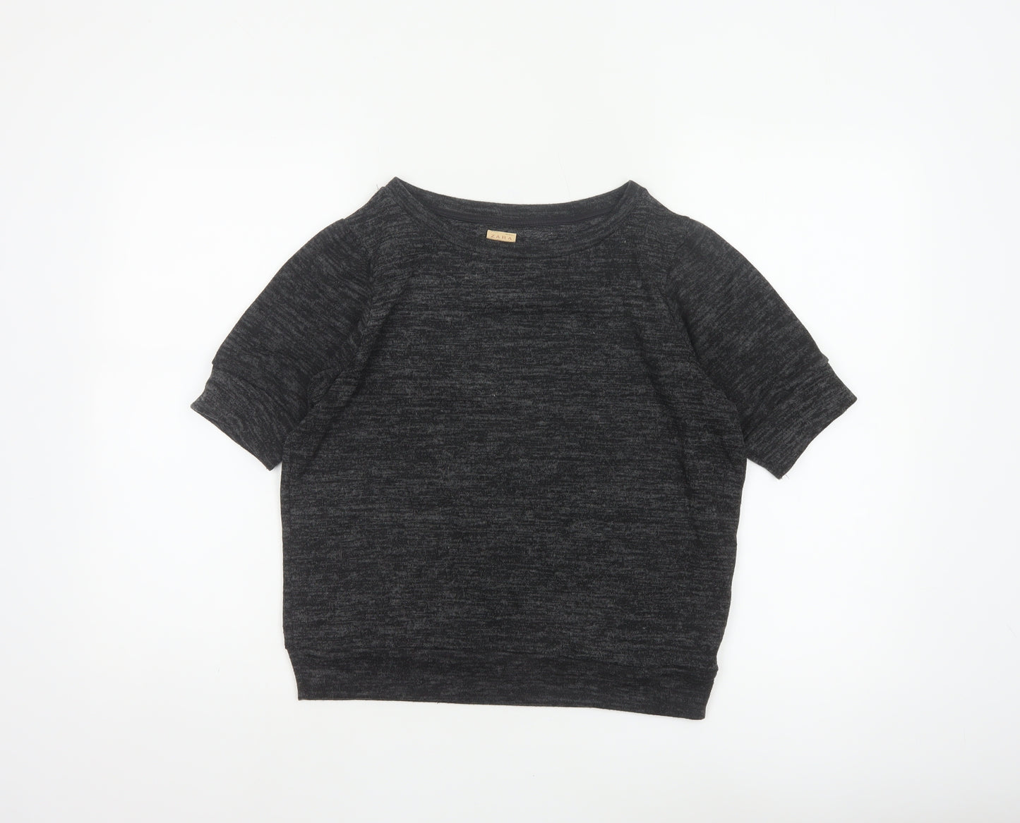 Zara Trafaluc Women Black M Cropped Jersey Knit Raglan Short Sleeve Top