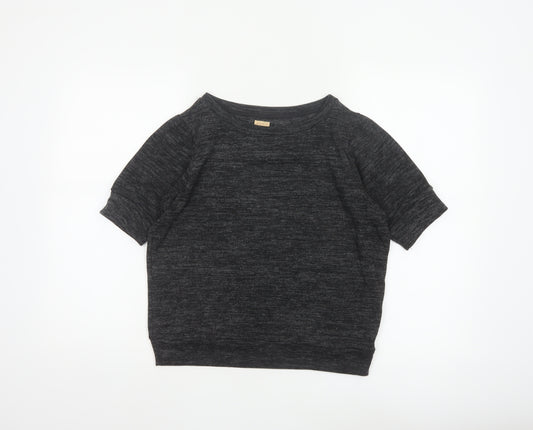 Zara Trafaluc Women Black M Cropped Jersey Knit Raglan Short Sleeve Top