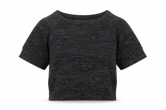 Front view of Zara Trafaluc Women Black M Cropped Jersey Knit Raglan Short Sleeve Top