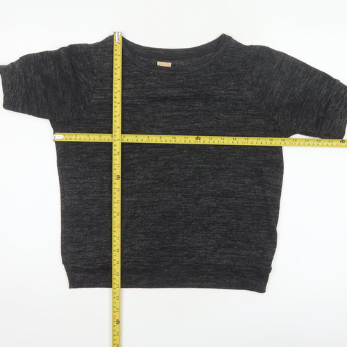 Zara Trafaluc Women Black M Cropped Jersey Knit Raglan Short Sleeve Top