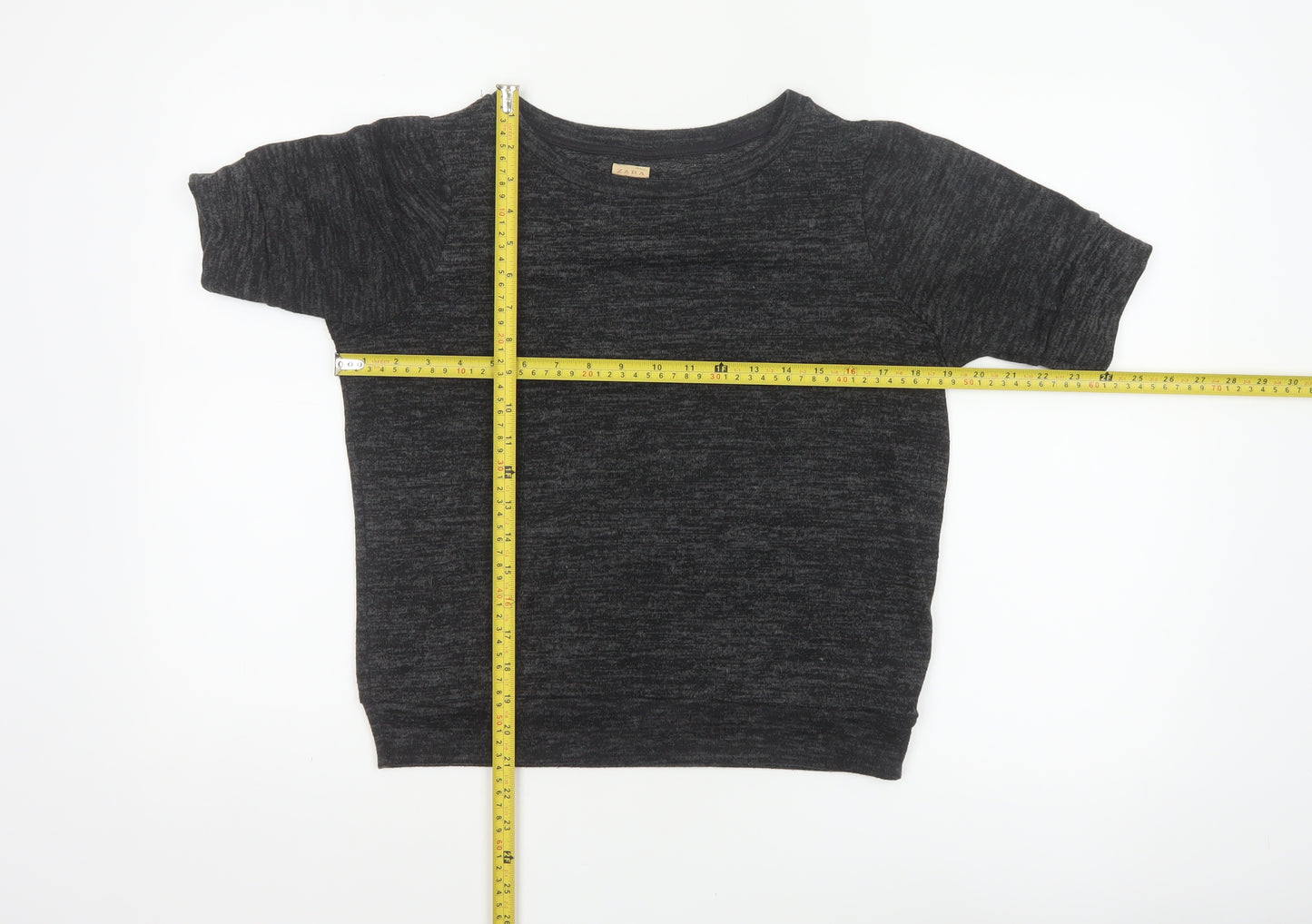 Zara Trafaluc Women Black M Cropped Jersey Knit Raglan Short Sleeve Top