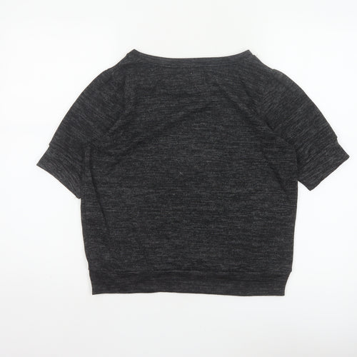 Zara Trafaluc Women Black M Cropped Jersey Knit Raglan Short Sleeve Top