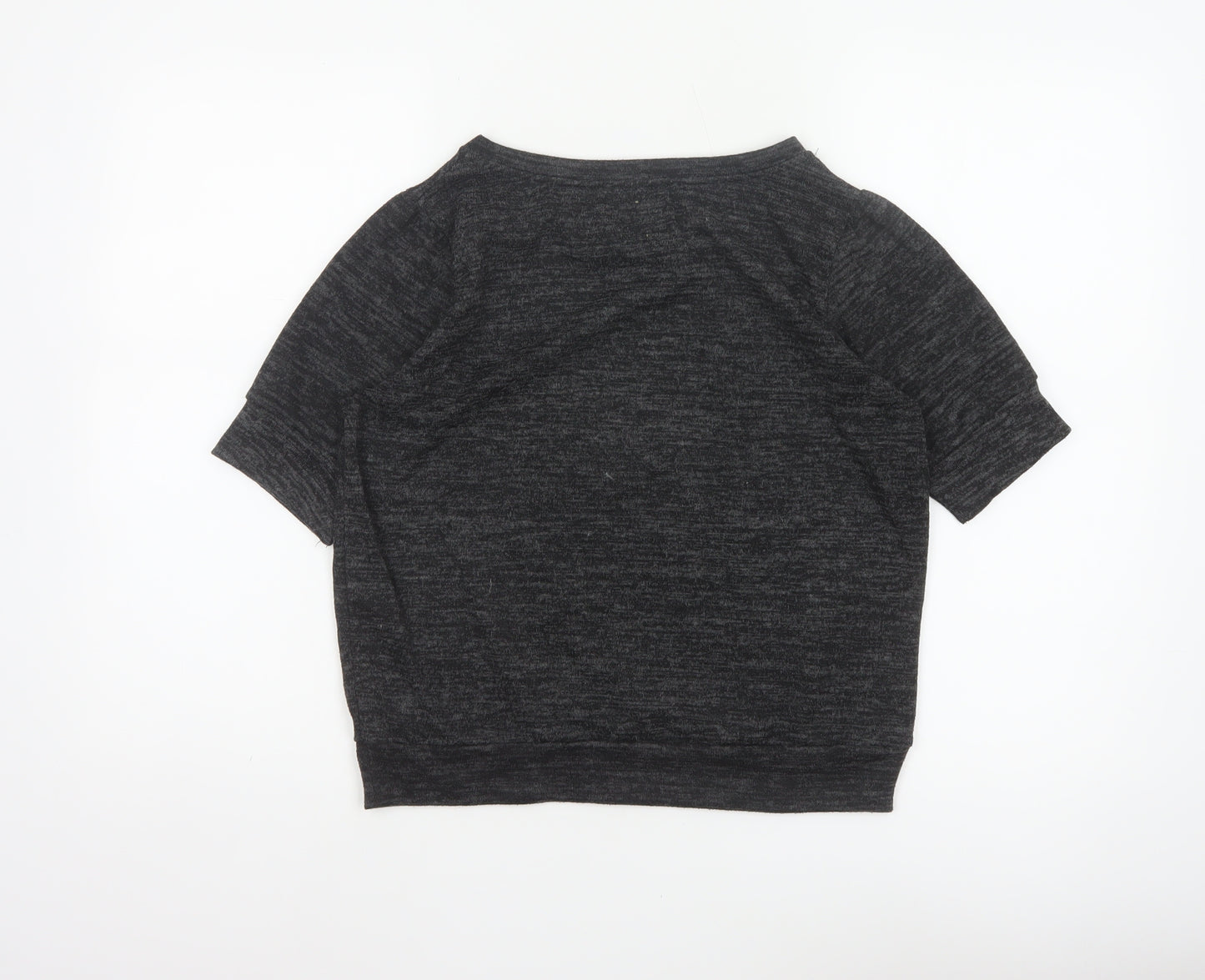Zara Trafaluc Women Black M Cropped Jersey Knit Raglan Short Sleeve Top