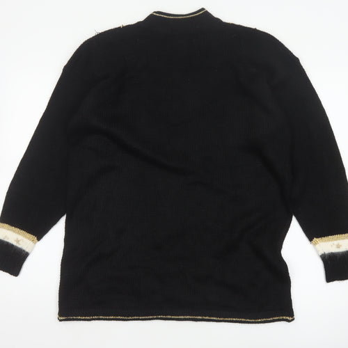 Dama Scott Women’s Black L Christmas Reindeer Beaded Mock Neck Pullover