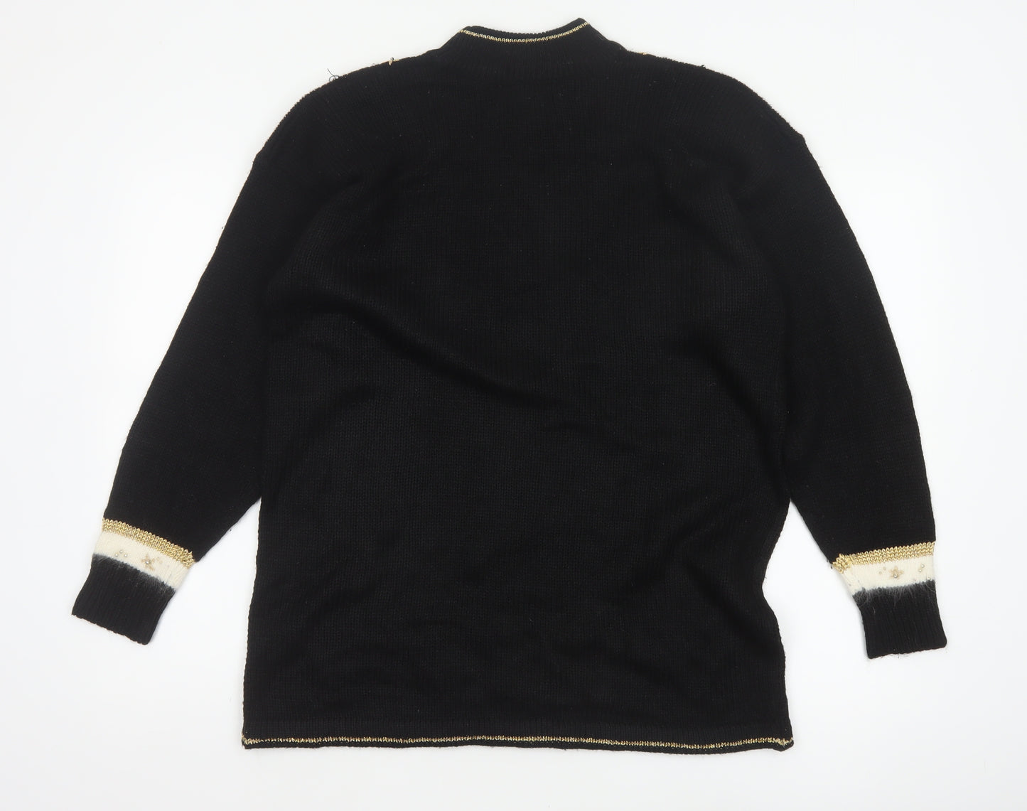 Dama Scott Women’s Black L Christmas Reindeer Beaded Mock Neck Pullover