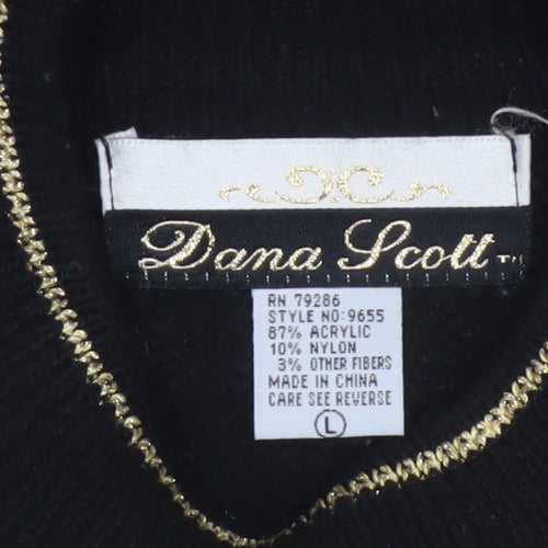 Dama Scott Women’s Black L Christmas Reindeer Beaded Mock Neck Pullover