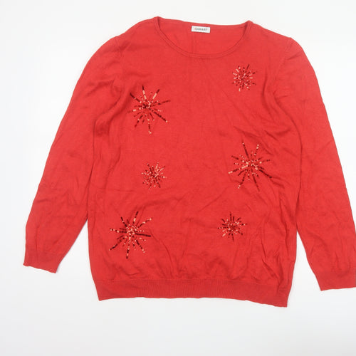 Damart Women Red UK 20 Sequin Starburst Round Neck Knit Jumper