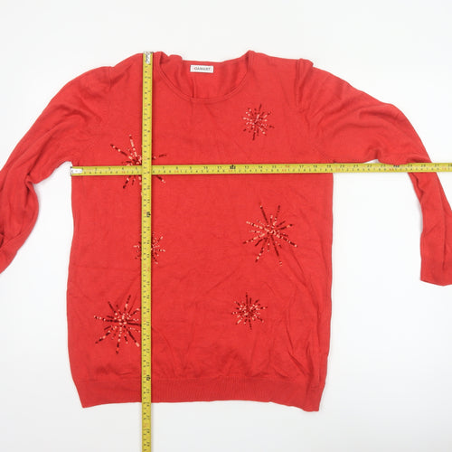 Damart Women Red UK 20 Sequin Starburst Round Neck Knit Jumper