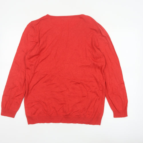 Damart Women Red UK 20 Sequin Starburst Round Neck Knit Jumper