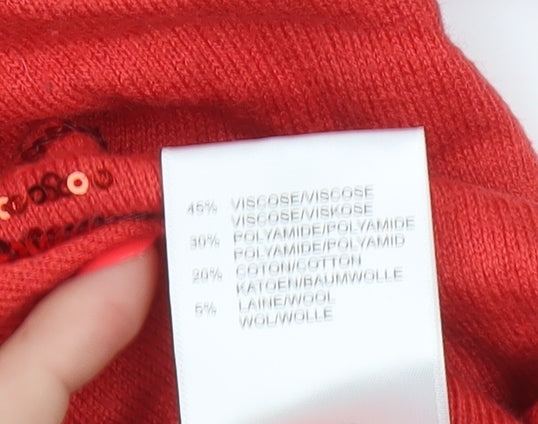 Damart Women Red UK 20 Sequin Starburst Round Neck Knit Jumper