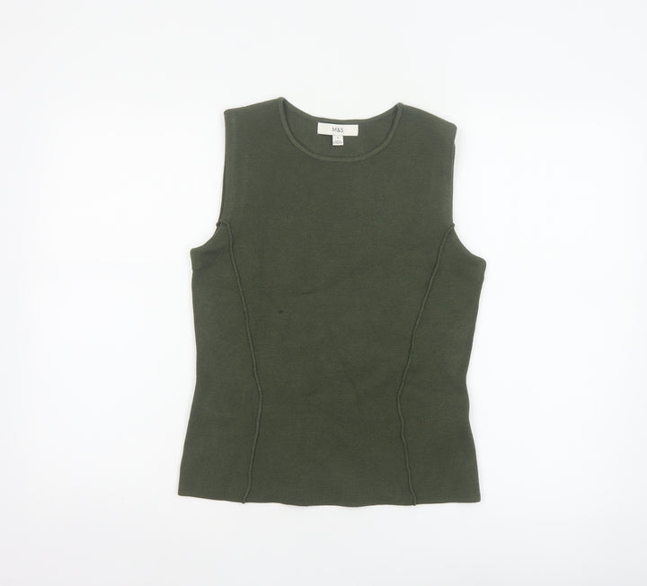 Marks and Spencer Women Green S Sleeveless Knit Tank Top Round Neck