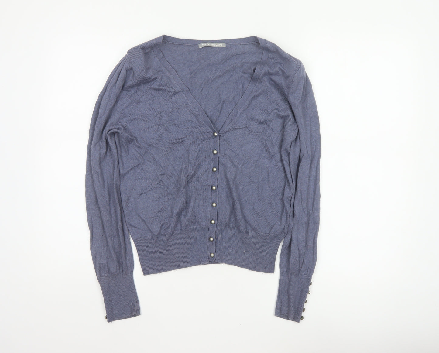 Marks & Spencer Women Blue UK 12 Merino V-Neck Button Cardigan