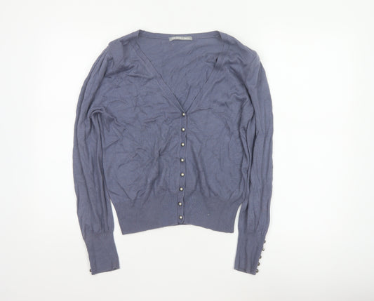 Marks & Spencer Women Blue UK 12 Merino V-Neck Button Cardigan