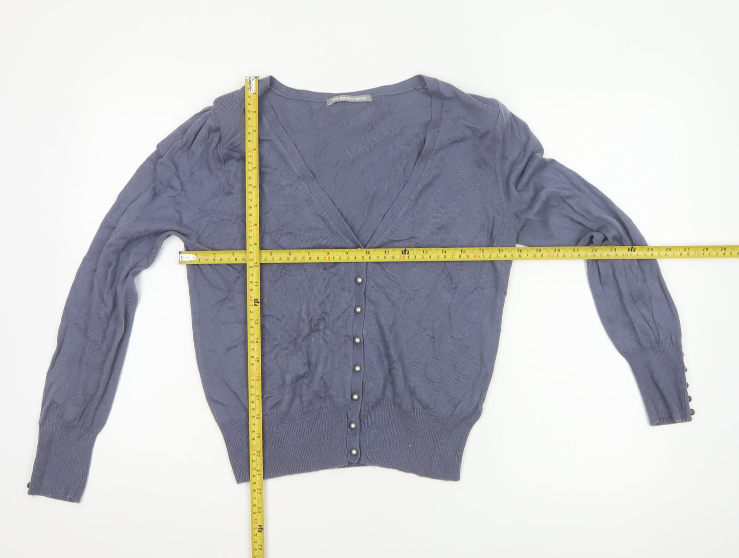 Marks & Spencer Women Blue UK 12 Merino V-Neck Button Cardigan