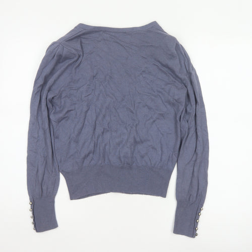 Marks & Spencer Women Blue UK 12 Merino V-Neck Button Cardigan