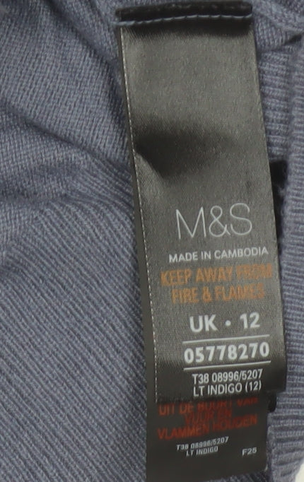 Marks & Spencer Women Blue UK 12 Merino V-Neck Button Cardigan