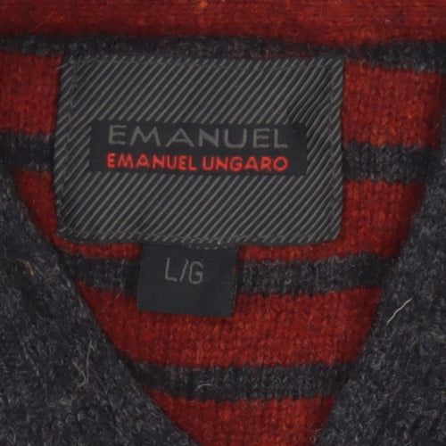 Emanuel Ungaro Men’s Grey Wool 1/4 Zip High Neck Jumper L