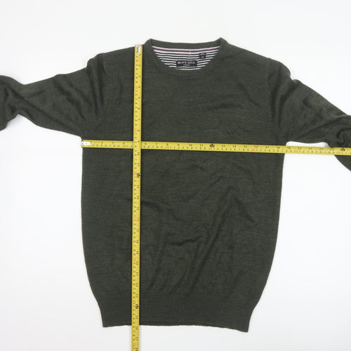 Brave Soul Men’s Green M Crew Neck Pullover Tight-Knit Jumper