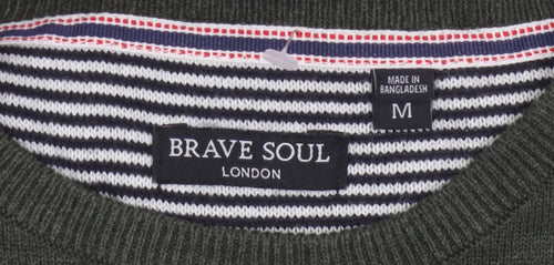 Brave Soul Men’s Green M Crew Neck Pullover Tight-Knit Jumper