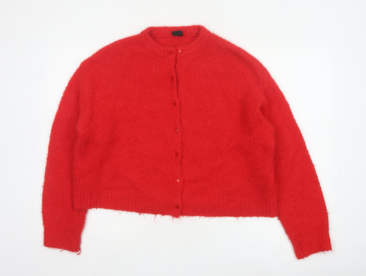 Urban Outfitters Women Red M Fuzzy Knit Button Cardigan