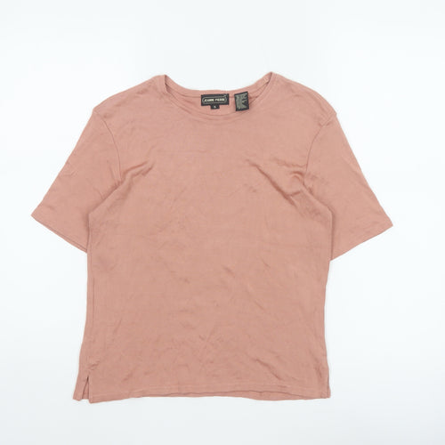 Jeanne Pierre Women Pink S Ribbed Jersey Crew Neck Short Sleeve T-Shirt