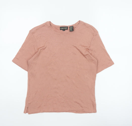 Jeanne Pierre Women Pink S Ribbed Jersey Crew Neck Short Sleeve T-Shirt