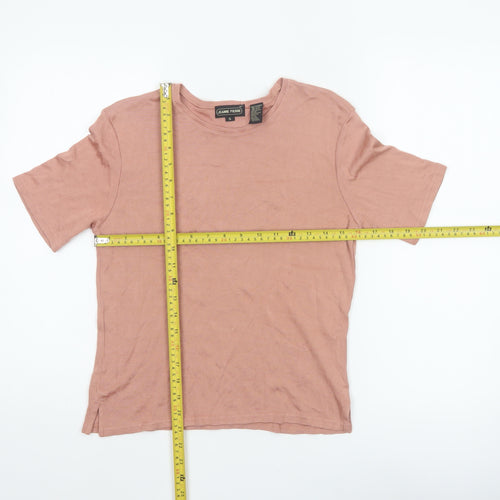 Jeanne Pierre Women Pink S Ribbed Jersey Crew Neck Short Sleeve T-Shirt