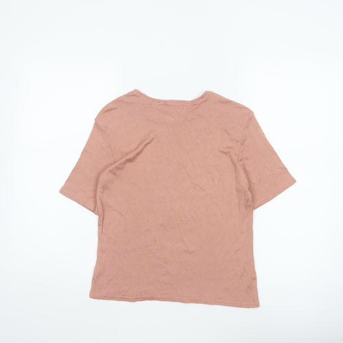 Jeanne Pierre Women Pink S Ribbed Jersey Crew Neck Short Sleeve T-Shirt