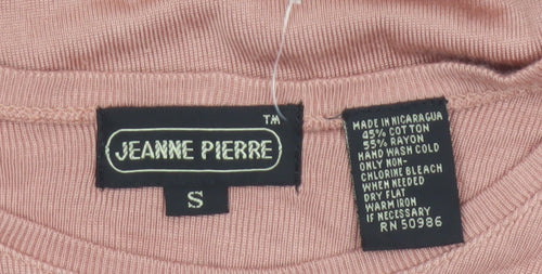 Jeanne Pierre Women Pink S Ribbed Jersey Crew Neck Short Sleeve T-Shirt
