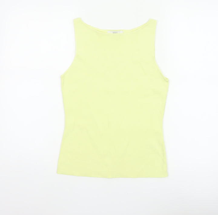 M&S Women Yellow M Slim Fit Scoop Neck Lightweight Knit Tank Top