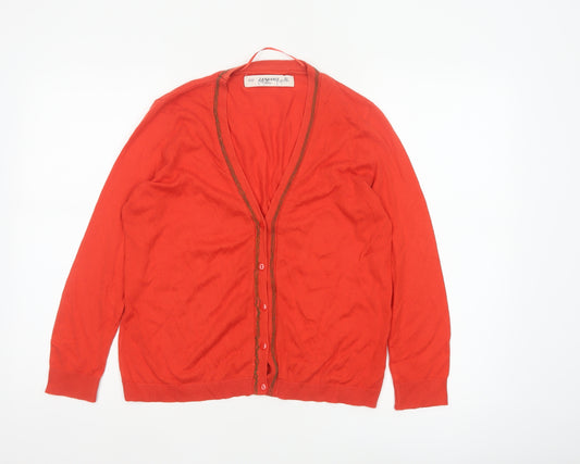 Zara Knit Women’s Red L V-Neck Button Cotton Blend Cardigan