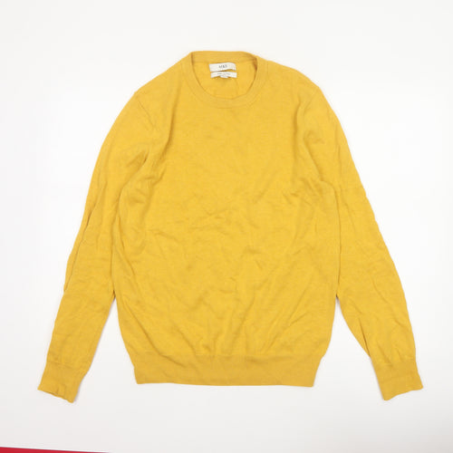 Marks and Spencer Men Yellow S Pure Cotton Crew Neck Pullover Jumper