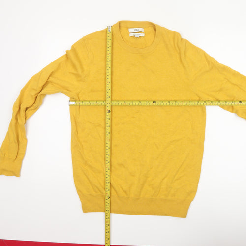 Marks and Spencer Men Yellow S Pure Cotton Crew Neck Pullover Jumper