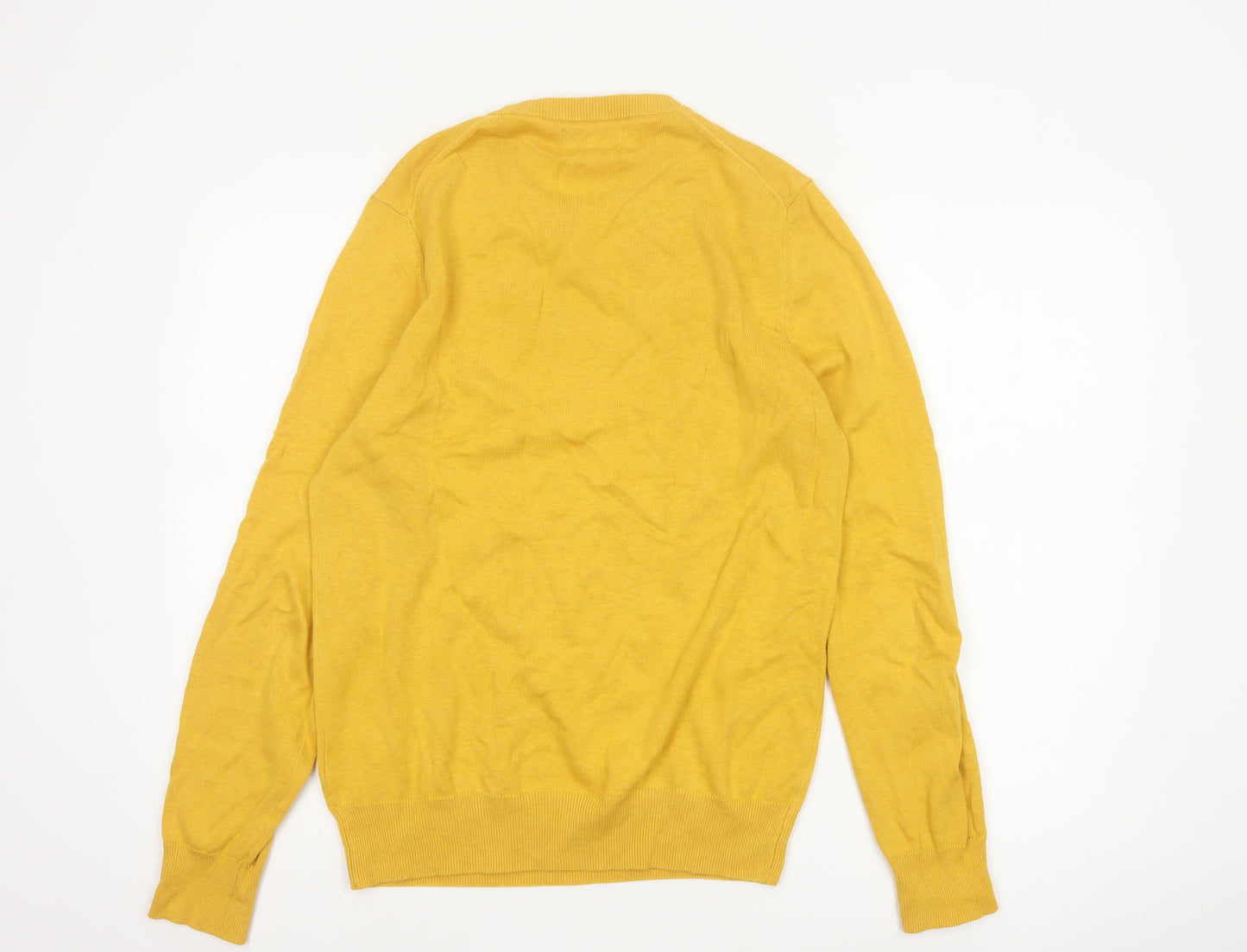 Marks and Spencer Men Yellow S Pure Cotton Crew Neck Pullover Jumper